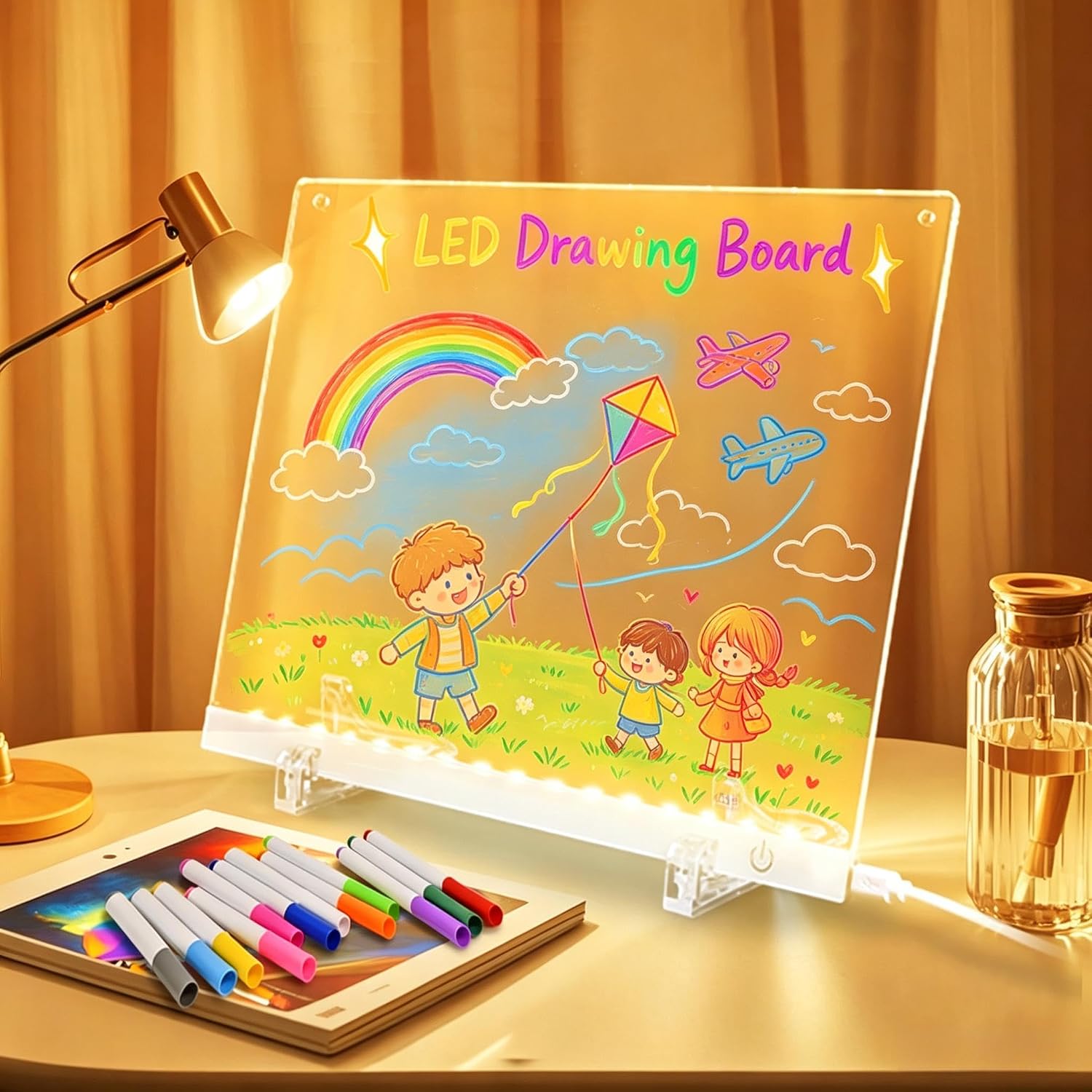 11.8"×8.5" LED Acrylic Drawing Board with 12 Markers